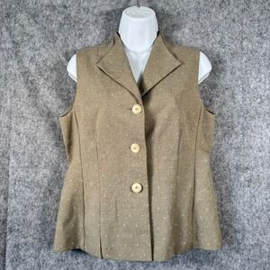 Vintage‎ Womens Size 8P Lapel Waistcoat Vest Taupe Button Front Academia Twee